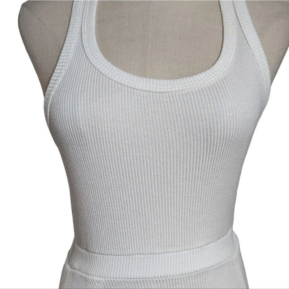 Free People Beach White Ribbed Stretch Mini Dress